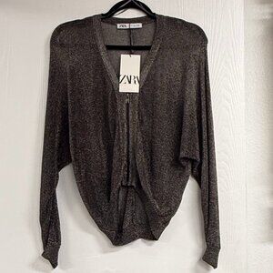 Zara Metallic Thread Knit Sweater Top Size S